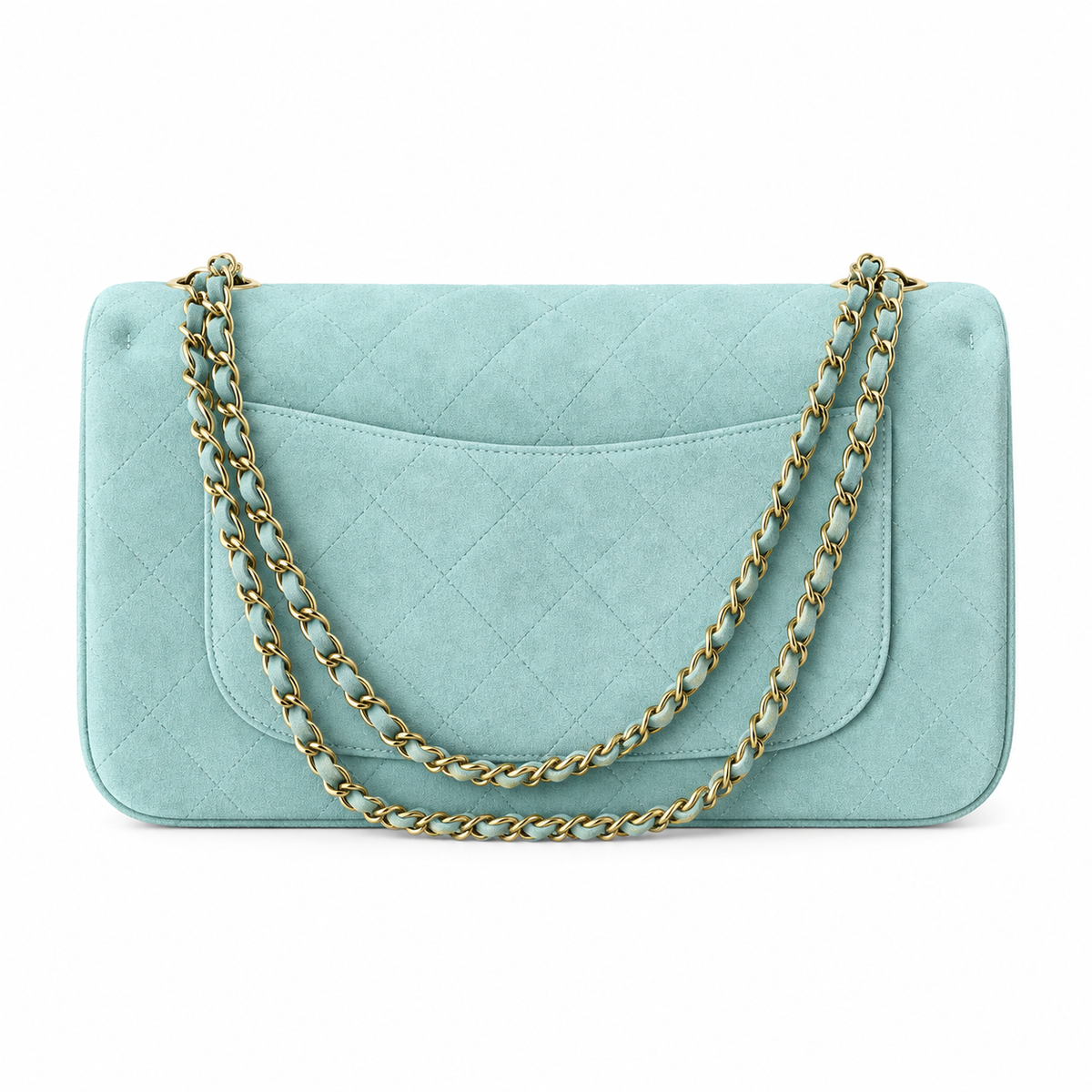 CHANEL Classic Double Flap Shoulder Bag – Mint Green Suede Aged Gold Hardware Jumbo 38.5×26×11cm
