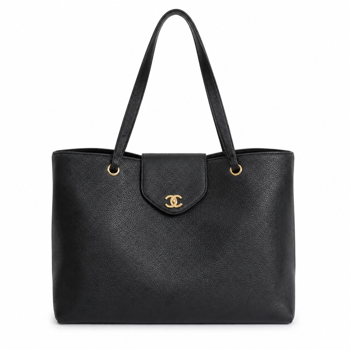 Chanel Black Caviar Leather Grand Shopping Tote Bag | Gold CC | Half-Moon Front Pocket | 36×46×20cm