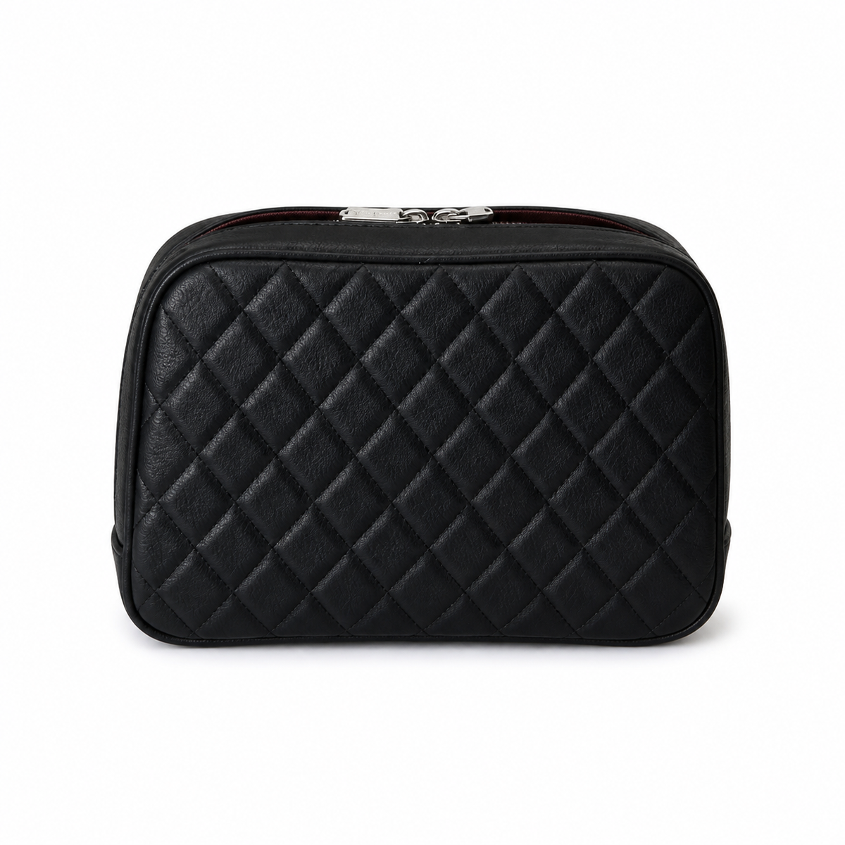 Chanel Black Caviar Quilted Zip-Around Vanity Case Silver CC Logo Double Zipper Silver Hardware 21cm