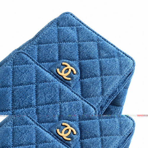 Chanel Blue Quilted Denim Large Flap Bag with Gold CC Logo