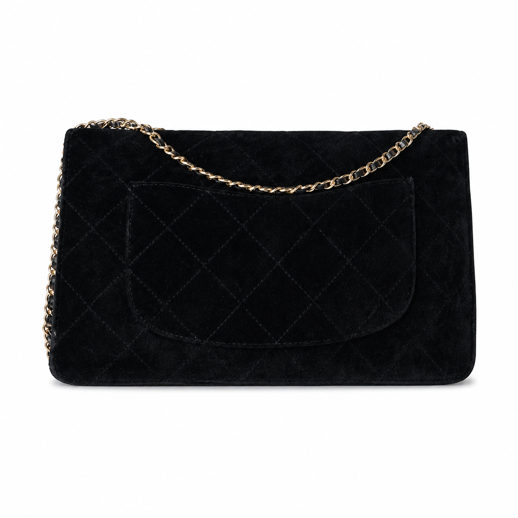 Chanel Black Suede Quilted Jumbo Classic Flap Shoulder Bag | Gold CC Turn-Lock | Gold Chain | 39cm