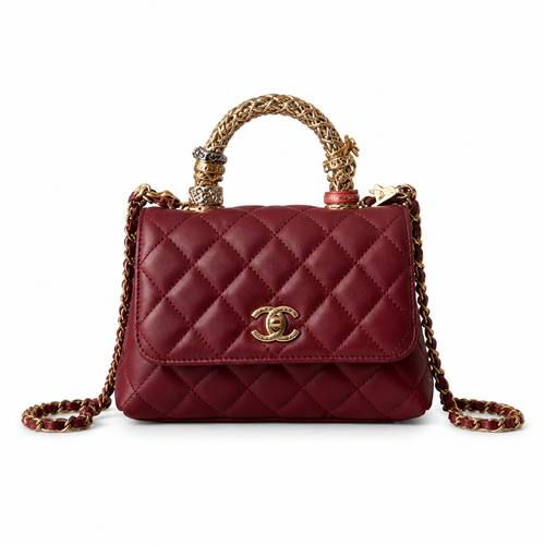 CHANEL Burgundy Quilted Lambskin Jewel Top Handle Flap Chain Bag