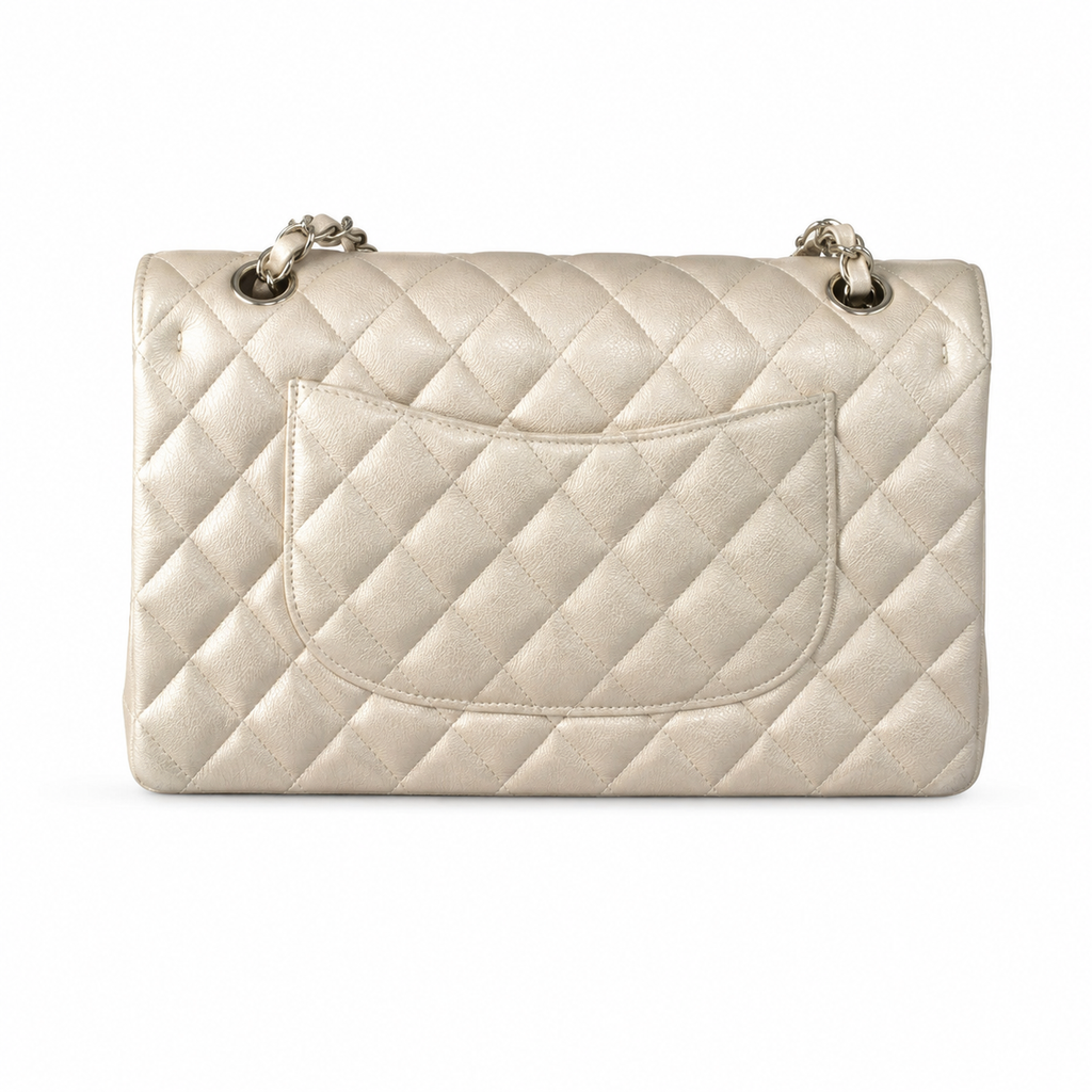 CHANEL Ivory Quilted Lambskin Medium Classic Double Flap Bag Silver Hardware