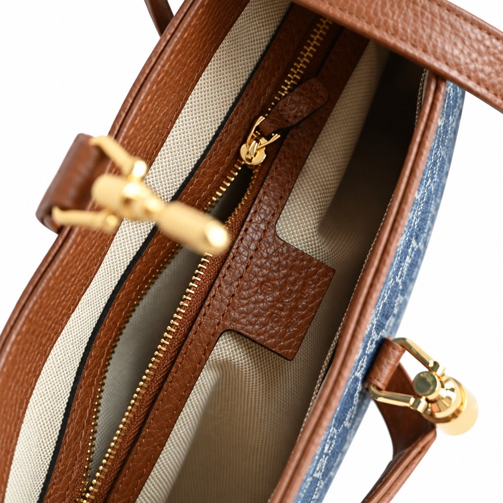 Gucci Jackie 1961 Small Hobo in Blue GG Denim Canvas with Cognac Trim