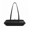Chanel Vintage Black Smooth Calfskin Torpedo Barrel Shoulder Bag 3D Sculptural CC Clasp Dual Slim Strap 36cm