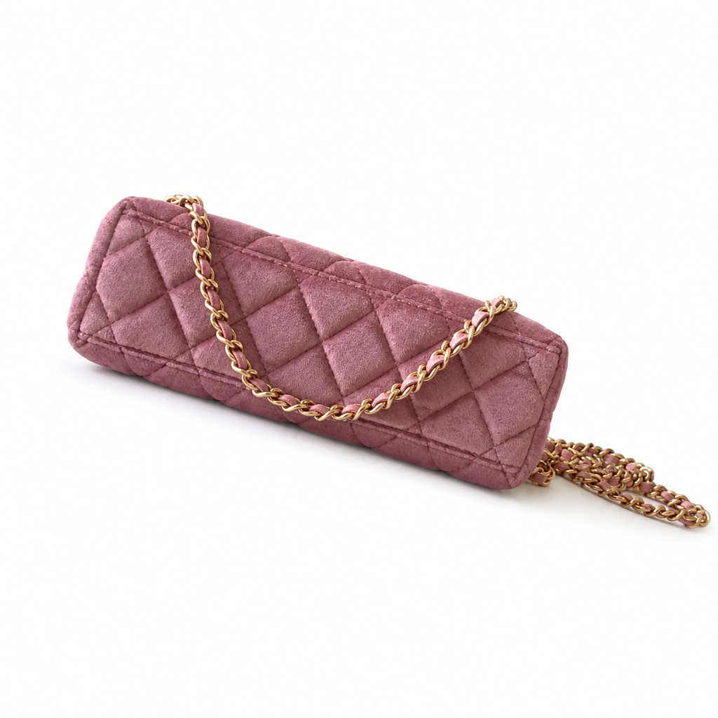 Chanel Dusty Rose Quilted Velvet Mini Coco Handle Bag Gold Chain Crossbody