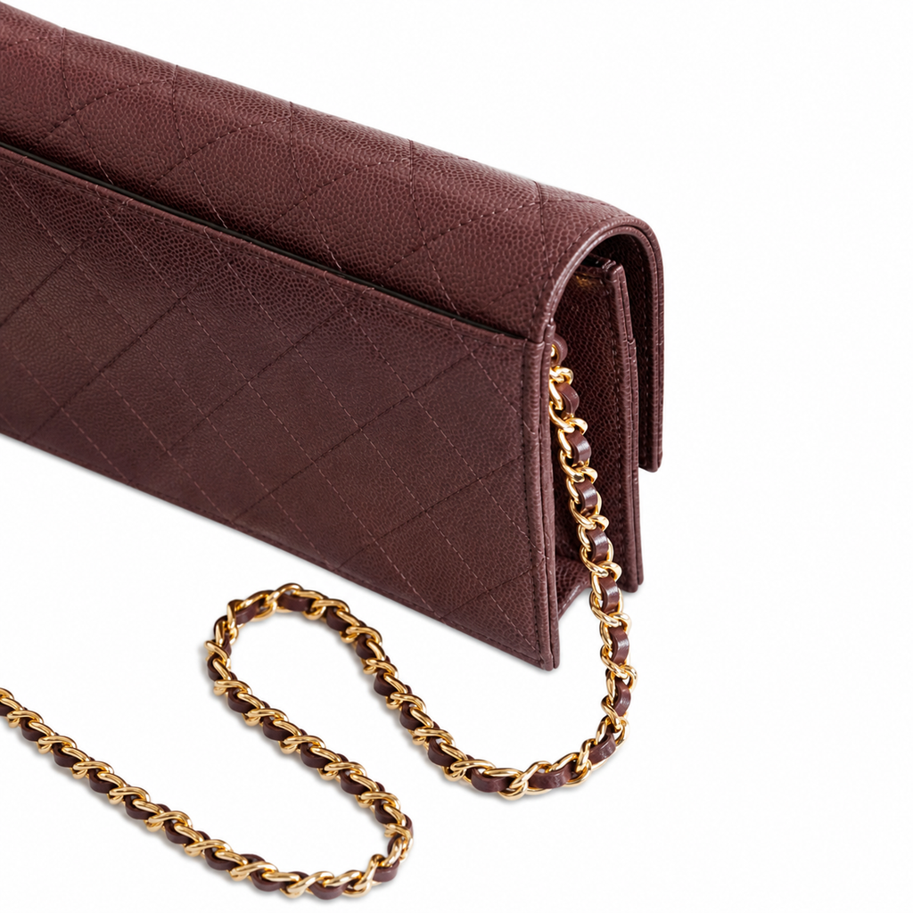 Chanel CC Filigree Wallet on Chain WOC Burgundy Quilted Caviar Leather Gold Chain Crossbody 19cm