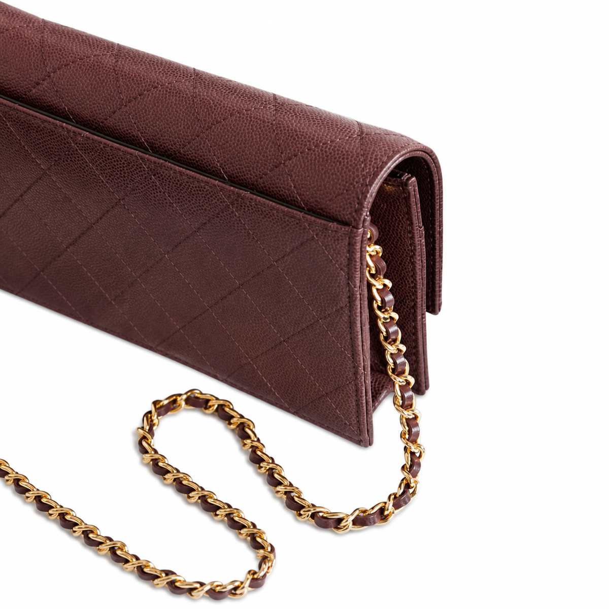 Chanel CC Filigree Wallet on Chain WOC Burgundy Quilted Caviar Leather Gold Chain Crossbody 19cm