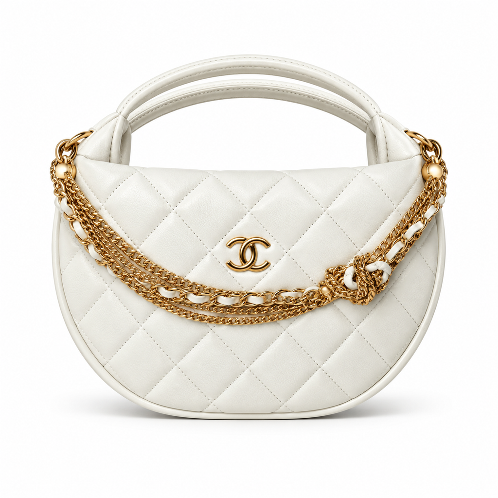 Chanel Ivory Quilted Crescent Chain Shoulder Bag