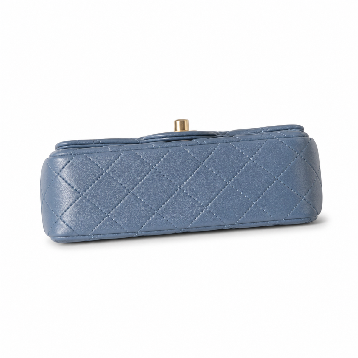 Chanel Pearl Crush Mini Rectangle Flap Bag Denim Blue Lambskin Gold Pearl Chain 20cm