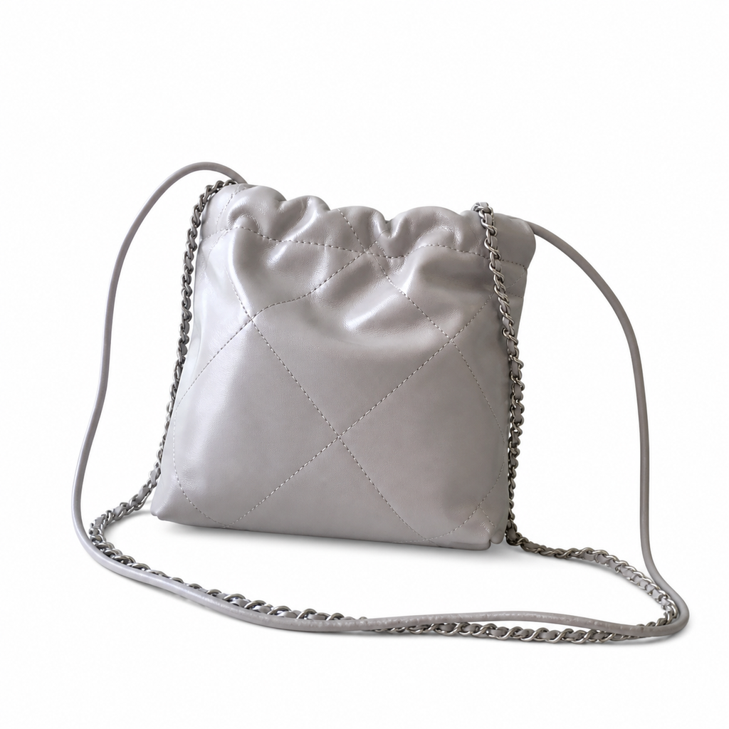 Chanel 22 Mini Bag Light Grey Quilted Lambskin Silver Chain 19cm
