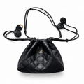 Chanel Black Lambskin Quilted Drawstring Bucket Bag | Four CC Coin Charms & Adjustable Strap