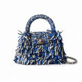 Chanel Electric Blue Leather Woven Fringe Kelly Top Handle Bag Silver CC