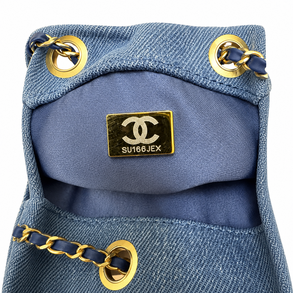 CHANEL Drawstring Bucket Bag – Blue Quilted Denim Gold Hardware CC Chain 26×13.5×30cm