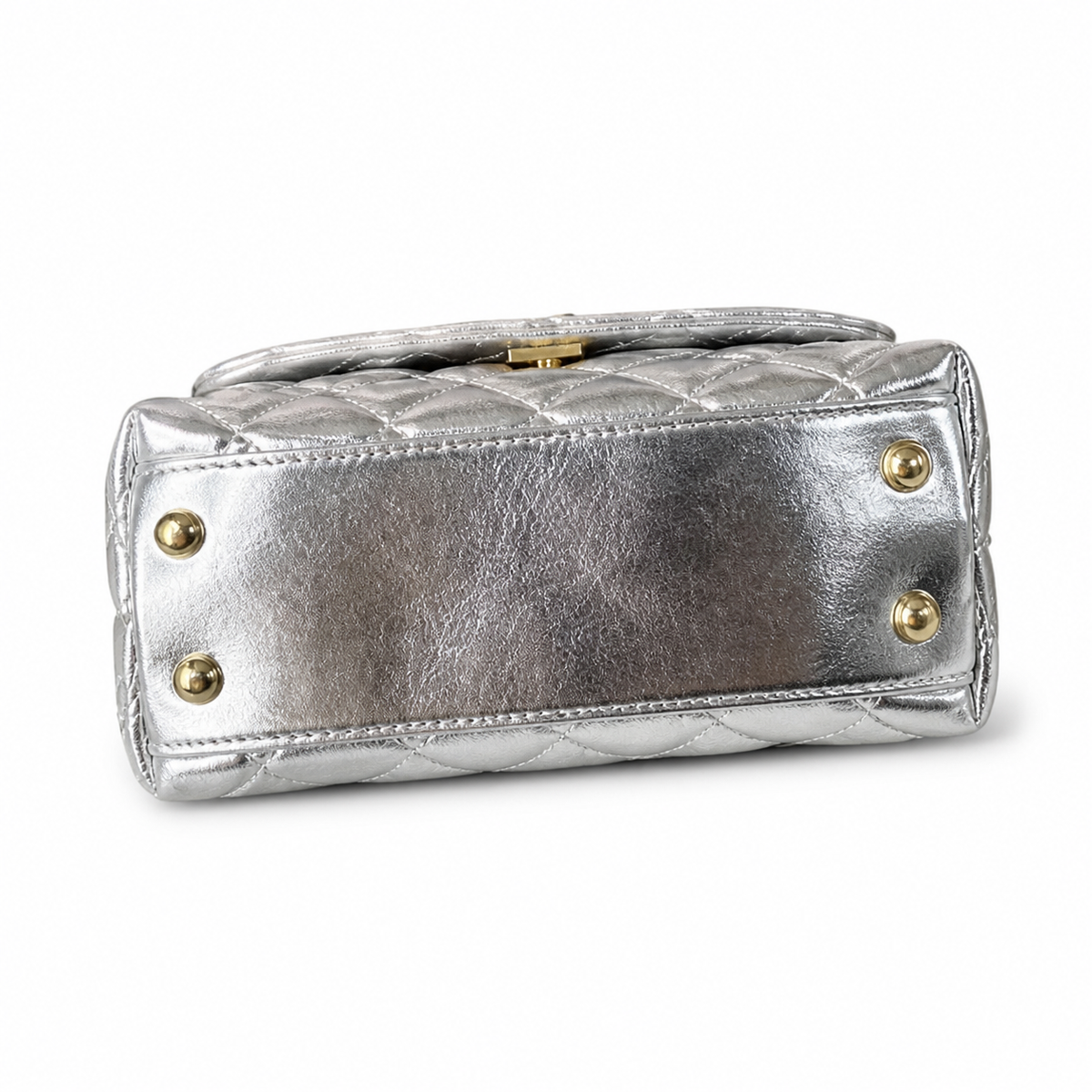 CHANEL Silver Quilted Leather Jewel Top Handle Flap Chain Bag