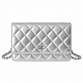 Chanel Wallet on Chain (WOC) | Silver Metallic Quilted Leather Silver Hardware | 19cm
