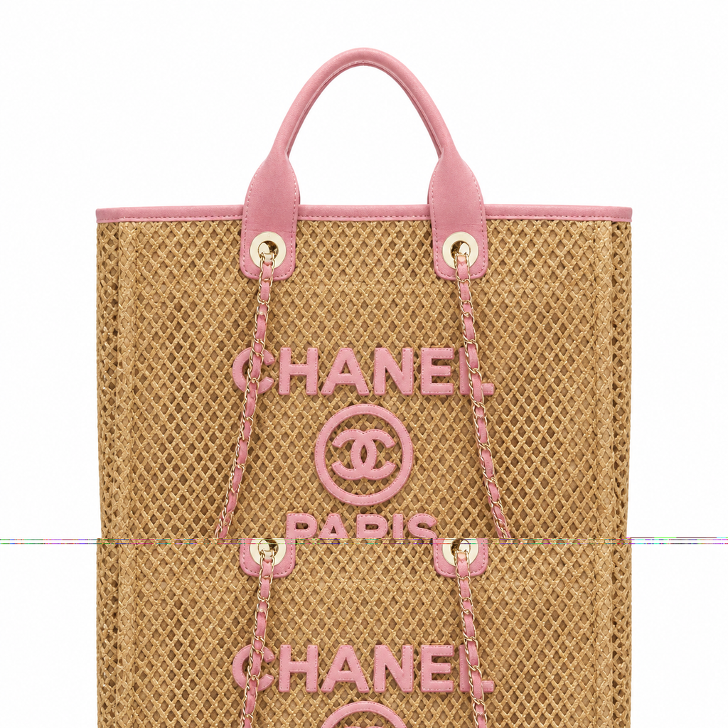 CHANEL Deauville Shopping Tote – Natural Raffia Pink Leather Trim Gold Hardware 38cm