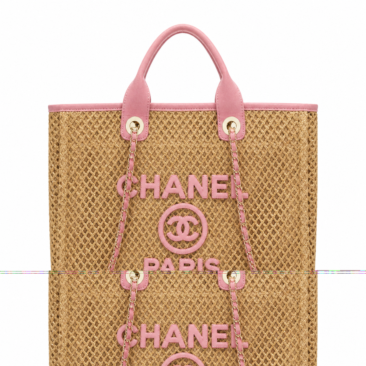 CHANEL Deauville Shopping Tote – Natural Raffia Pink Leather Trim Gold Hardware 38cm