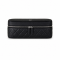 Chanel Black Caviar Quilted Elongated Long Vanity Case Silver CC Logo Double Zipper Silver Hardware 26cm