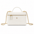 CHANEL White Croc-Embossed Leather Vanity Case Top Handle Chain Bag