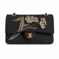 CHANEL Black Denim Sequin Crystal Floral Embroidered Flap Bag