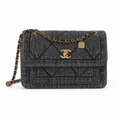 Chanel Denim Quilted Flap Bag | CC Turn-Lock Gold Chain Dark — 24x35cm