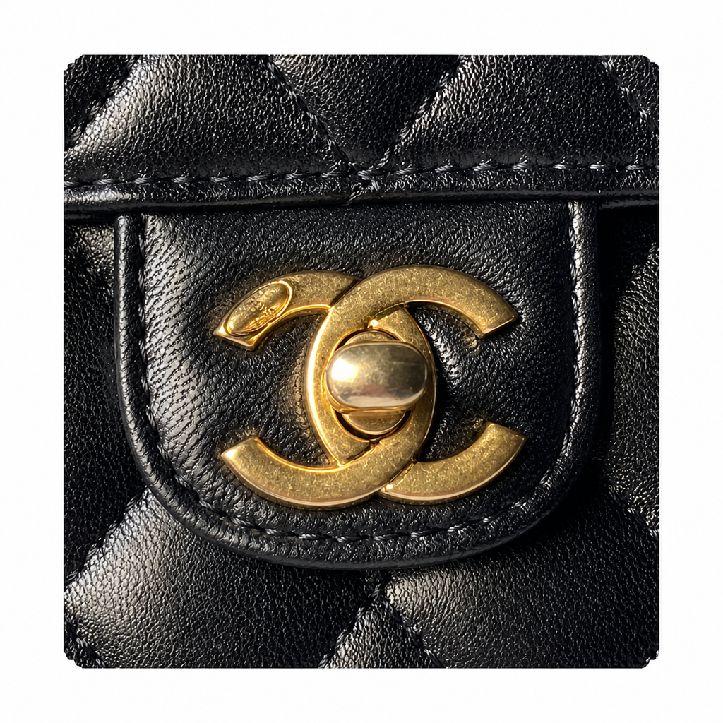 Chanel Classic Flap Bag – Black Quilted Lambskin, Gold Hardware (18×23×6cm)