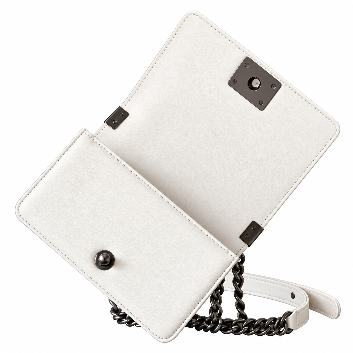 Chanel Boy Bag Small White Smooth Lambskin Ruthenium Silver Chain CC Push-Lock 20cm