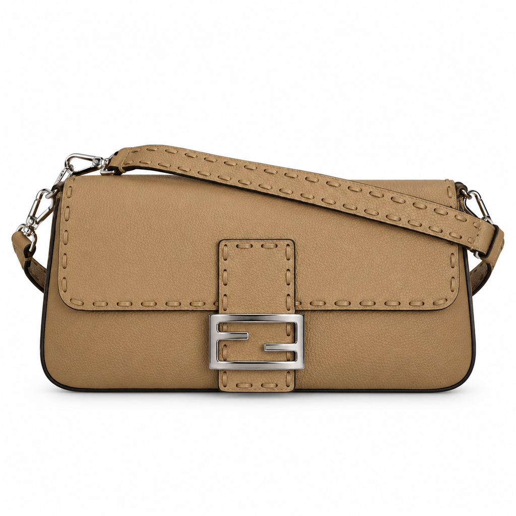 Fendi FF Shoulder Bag – Jacquard Canvas & Leather Trim, Flap Closure, 26cm