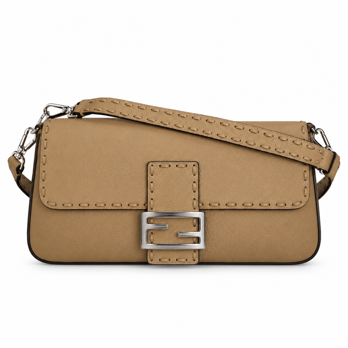 Fendi FF Shoulder Bag – Jacquard Canvas & Leather Trim, Flap Closure, 26cm