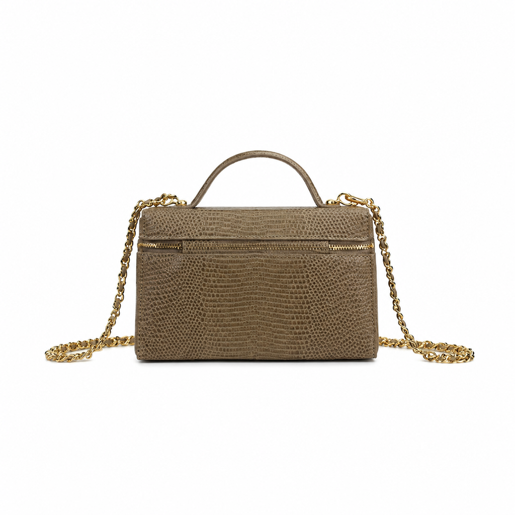 Chanel Olive Lizard-Embossed Leather Top Handle Crossbody Bag Gold Chain