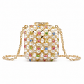 CHANEL Pearl Crystal Minaudiere Evening Bag Gold Chain CC Logo
