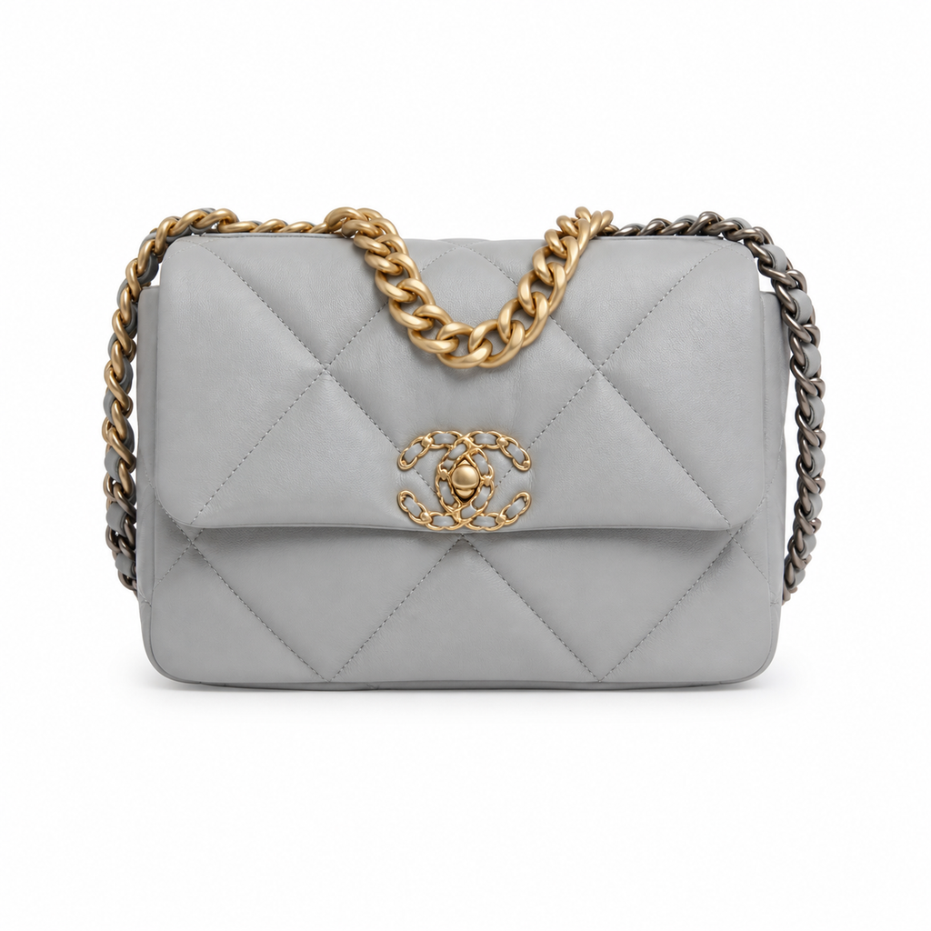Chanel 19 Bag Medium Light Grey Lambskin Mixed Hardware 26cm
