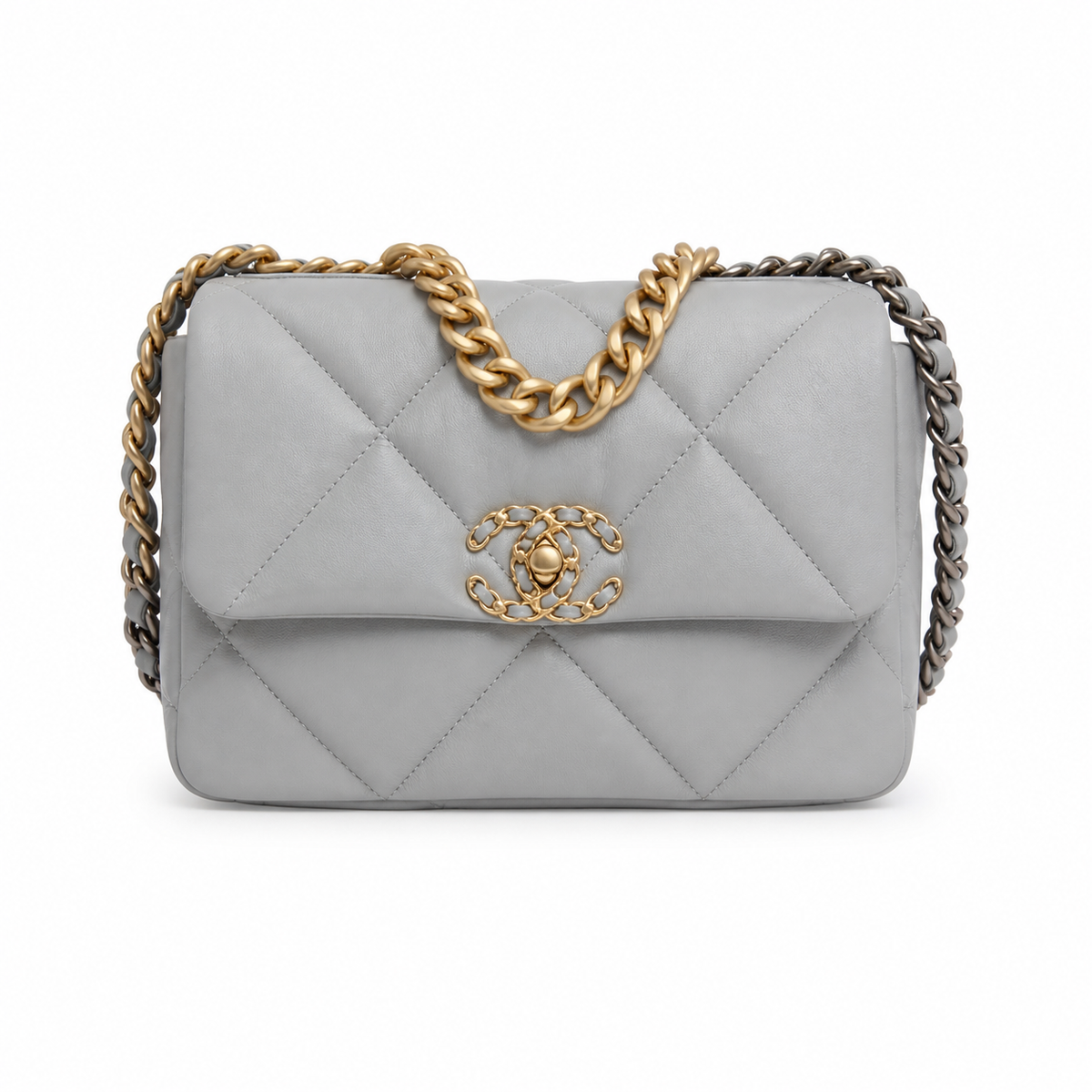 Chanel 19 Bag Medium Light Grey Lambskin Mixed Hardware 26cm