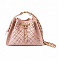 Chanel Pink Perforated Leather Drawstring Bucket Bag Gold Chain