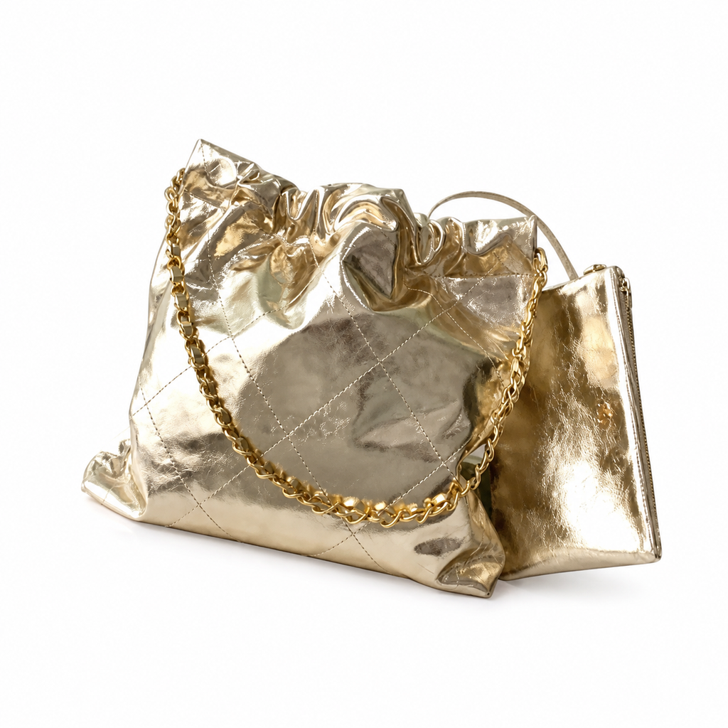 Chanel 22 Large Bag Gold Metallic Calfskin Gold Chain with CC Pouch 35cm