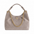 Chanel Quilted Suede Large Hobo Bag Taupe 29×35×13cm