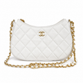 Chanel White Quilted Lambskin Mini Hobo Bag Gold Heart Enamel Chain CC