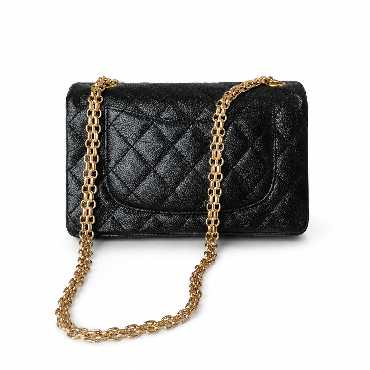 CHANEL Black Caviar Leather Classic Flap Bag Gold Chain CC Logo
