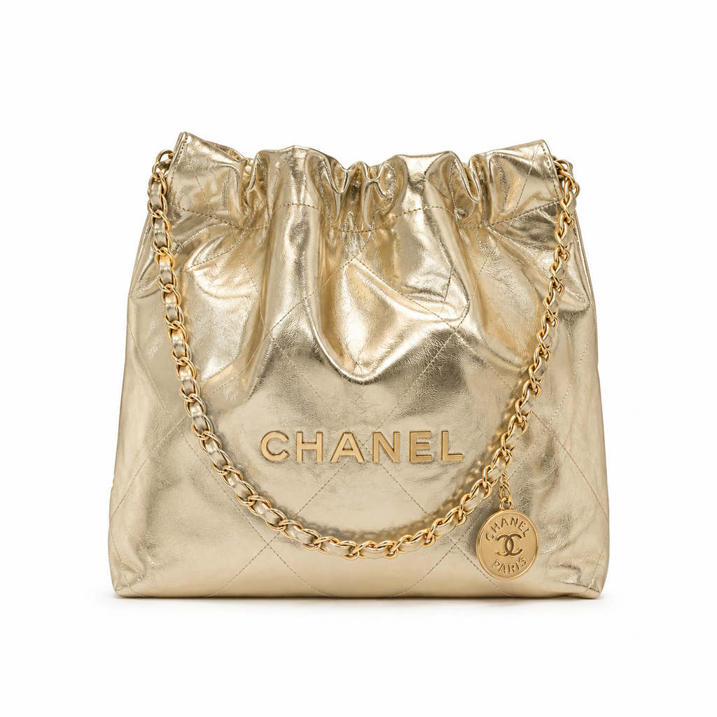 Chanel 22 Large Bag Gold Metallic Calfskin Gold Chain with CC Pouch 35cm
