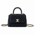 Chanel Black Denim Quilted Coco Handle Mini Flap Bag | Gold CC | 11.5×14.5×5.5cm