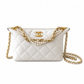 Chanel Quilted Zip Hobo Bag White 13×23.5×7.5cm