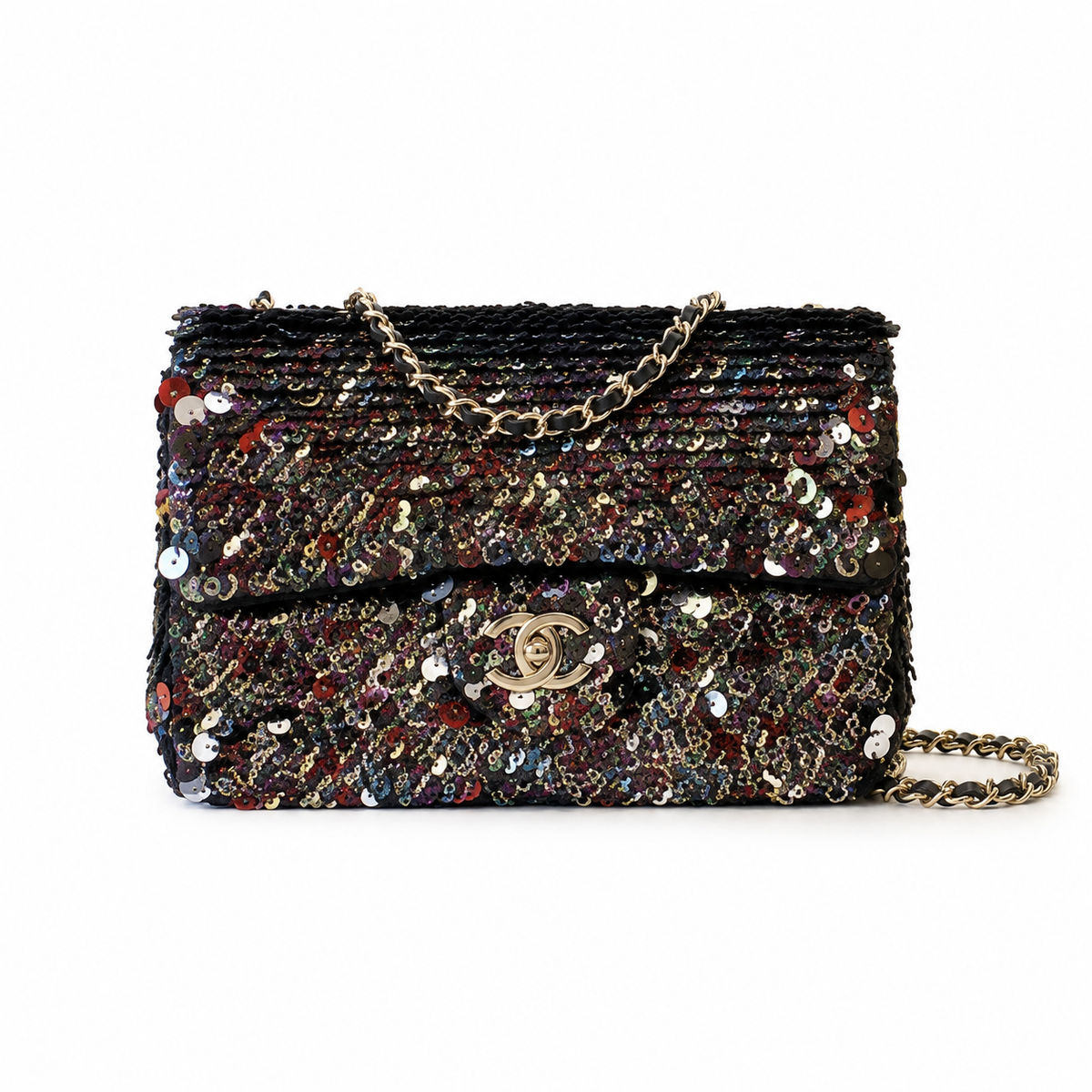 Chanel Black Oversized Multicolour Sequin Flap Bag | Diagonal Colour Waves, Day-to-Night Surface & Gold CC