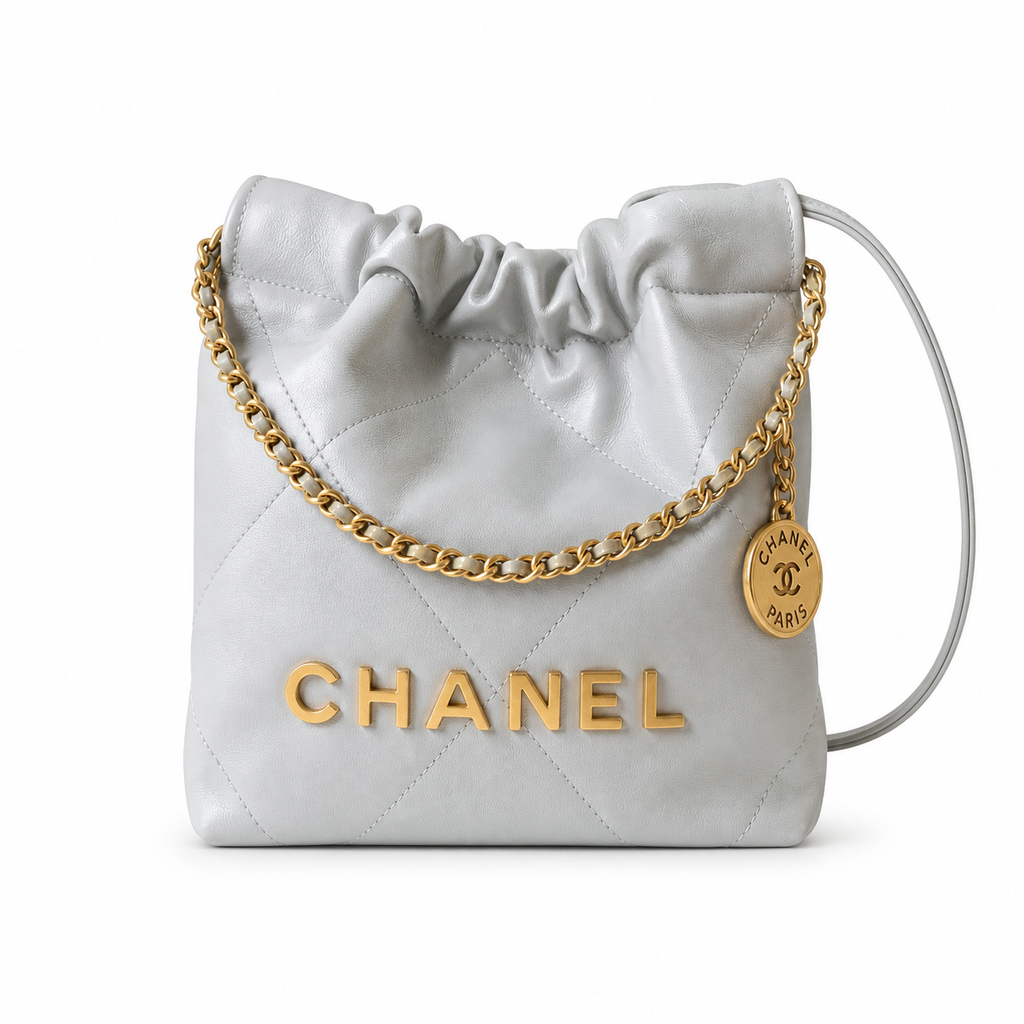 Chanel 22 Mini Bag Pearl White Quilted Calfskin Gold Chain