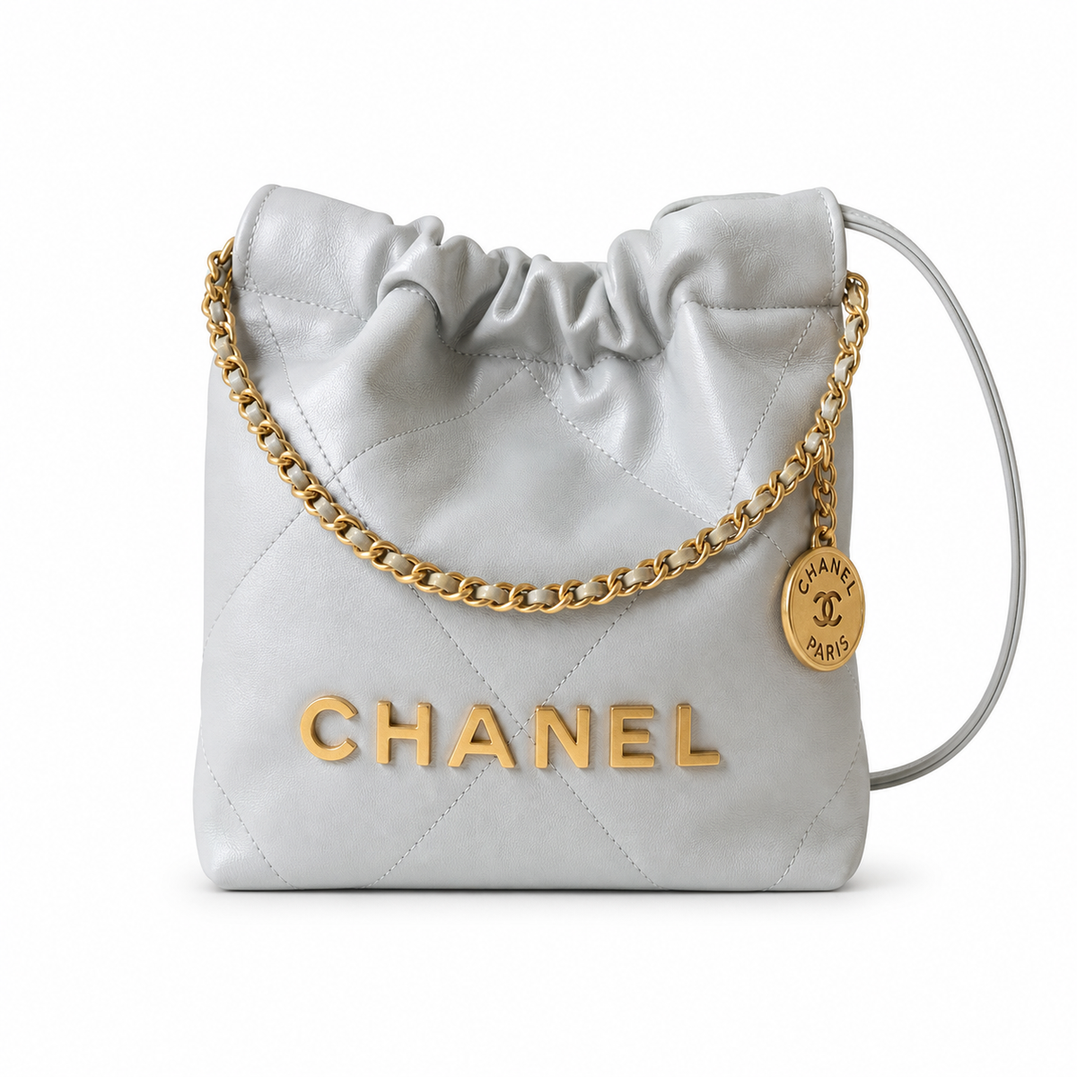 Chanel 22 Mini Bag Pearl White Quilted Calfskin Gold Chain