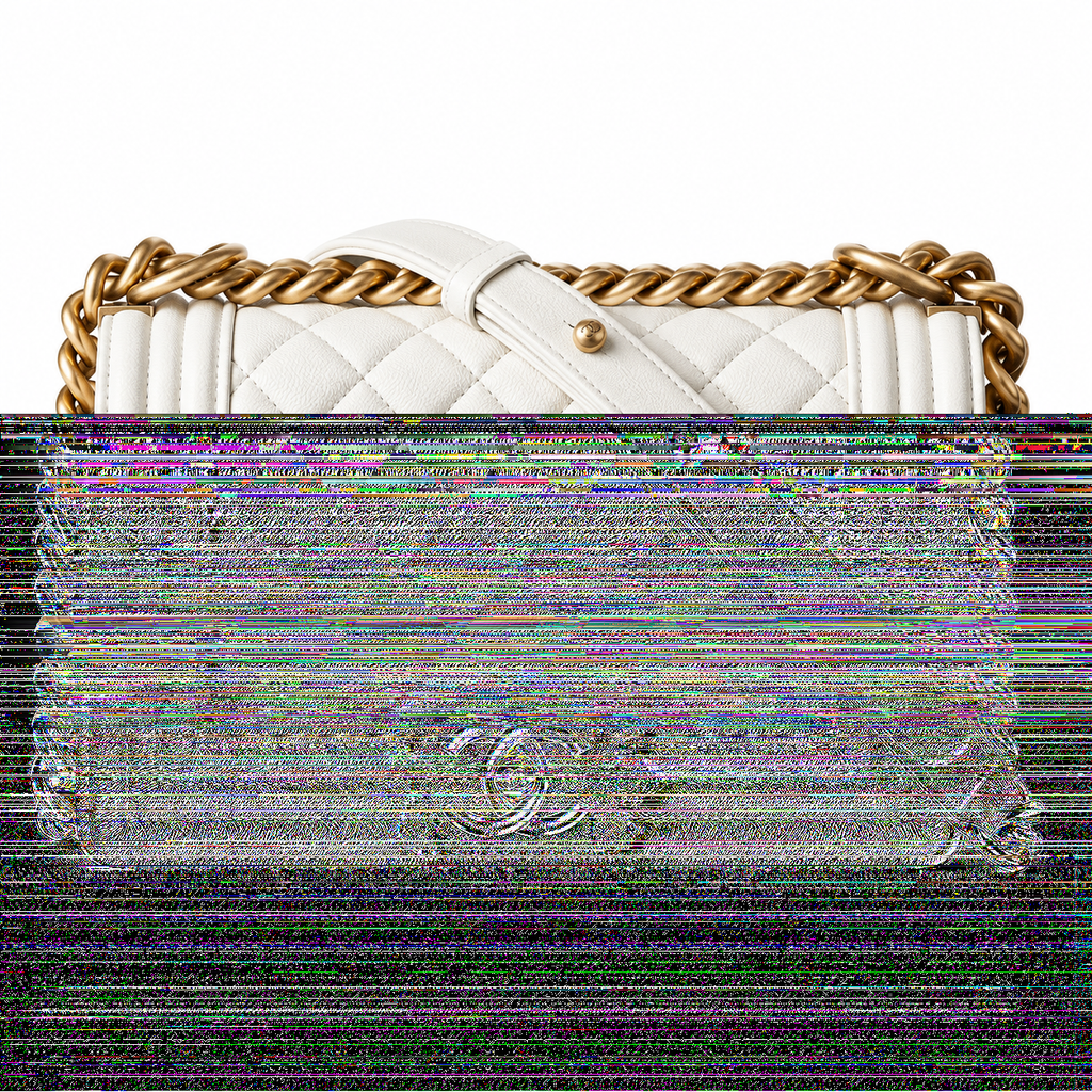 Chanel Boy Bag Small White Quilted Lambskin Antique Gold Chunky Chain CC Lock 20cm