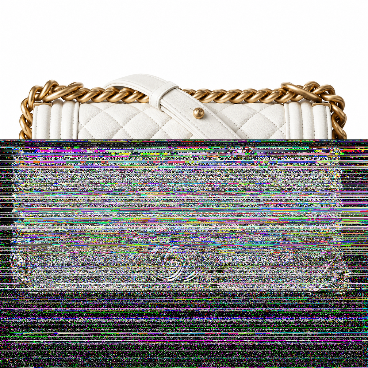Chanel Boy Bag Small White Quilted Lambskin Antique Gold Chunky Chain CC Lock 20cm