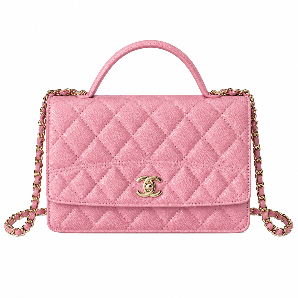 Chanel Mini Flap Bag with Top Handle Pink Caviar Leather Rose Gold Hardware 18.5cm