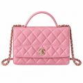 Chanel Mini Flap Bag with Top Handle Pink Caviar Leather Rose Gold Hardware 18.5cm