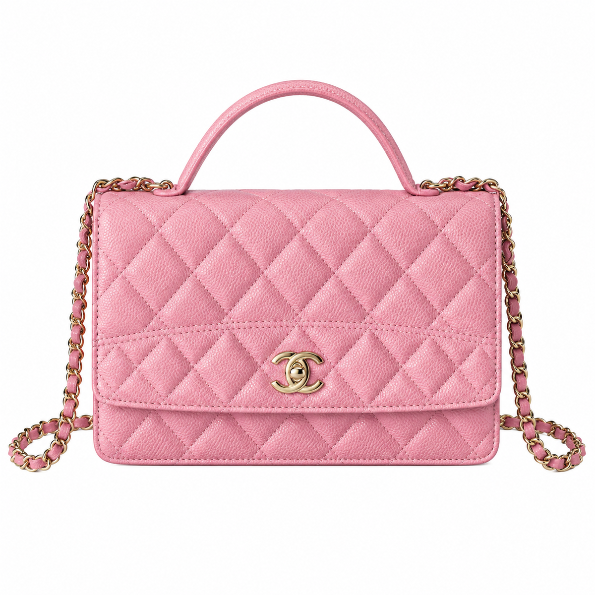 Chanel Mini Flap Bag with Top Handle Pink Caviar Leather Rose Gold Hardware 18.5cm